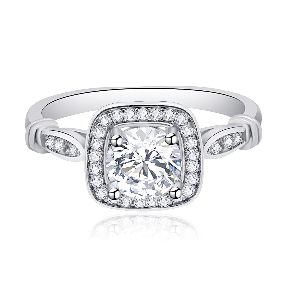 Cushion Cut Halo with Pave Band Ring